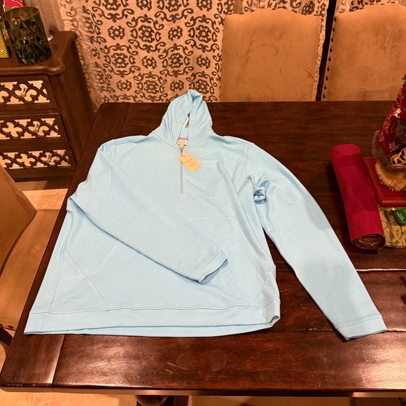 Peter Millar Men's XL Maya Blue Grid Performance Half-Zip Hoodie MSRP $165 - Picture 4 of 10